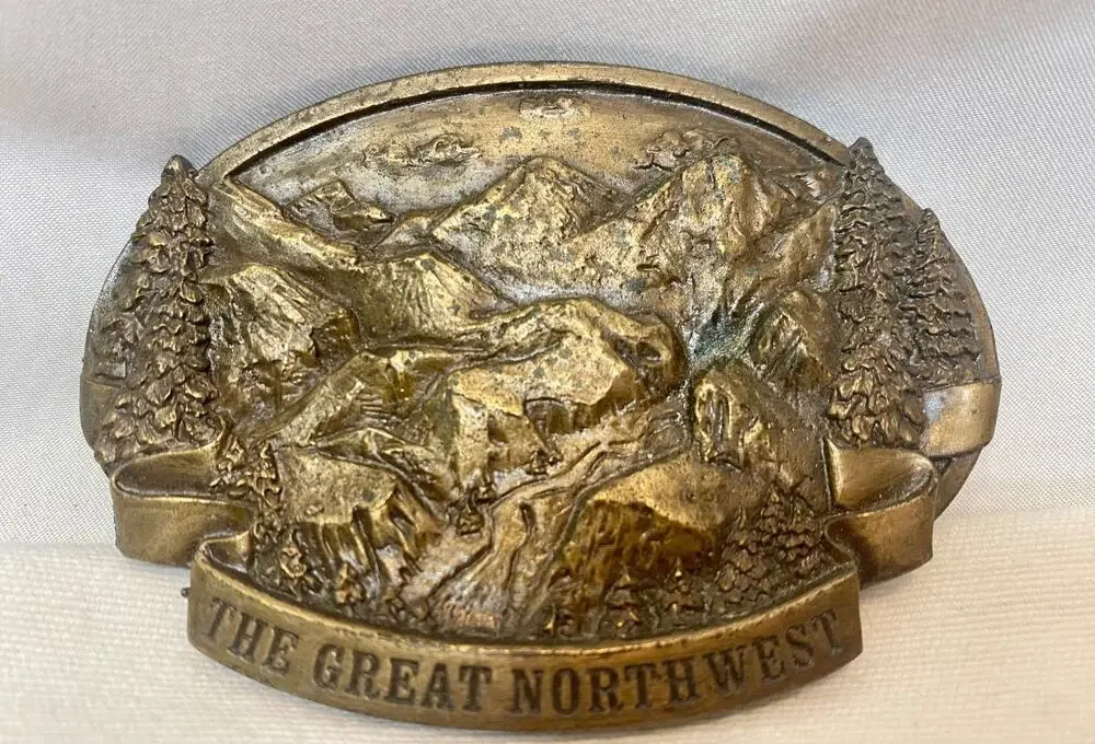 Great Northwest Rocky Mountains Vintage 1978 Bergamot Brass Works Belt Buckle